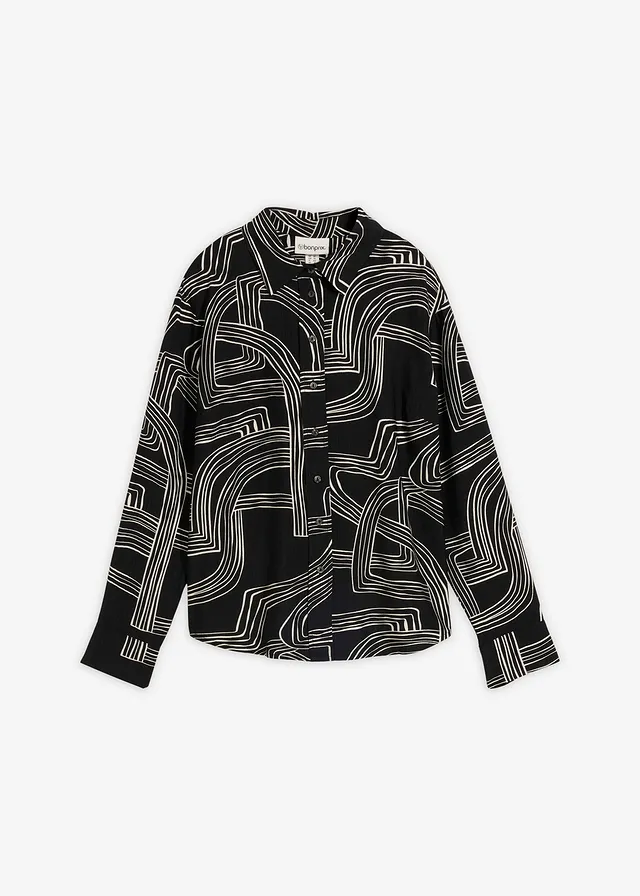 Chemisier en viscose majoritaire, Couleur: blanc nacré-noir graphique