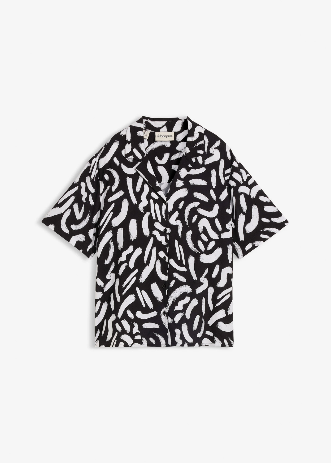 Overhemdblouse van soepele viscose • zwart-wit grafische print • bonprix online shop