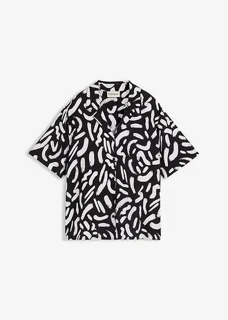 Overhemdblouse van soepele viscose • zwart-wit grafische print • bonprix online shop