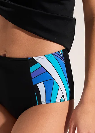Figi bikini z wysoką talią • czarno-niebieski w graficzny wzór • sklep bonprix