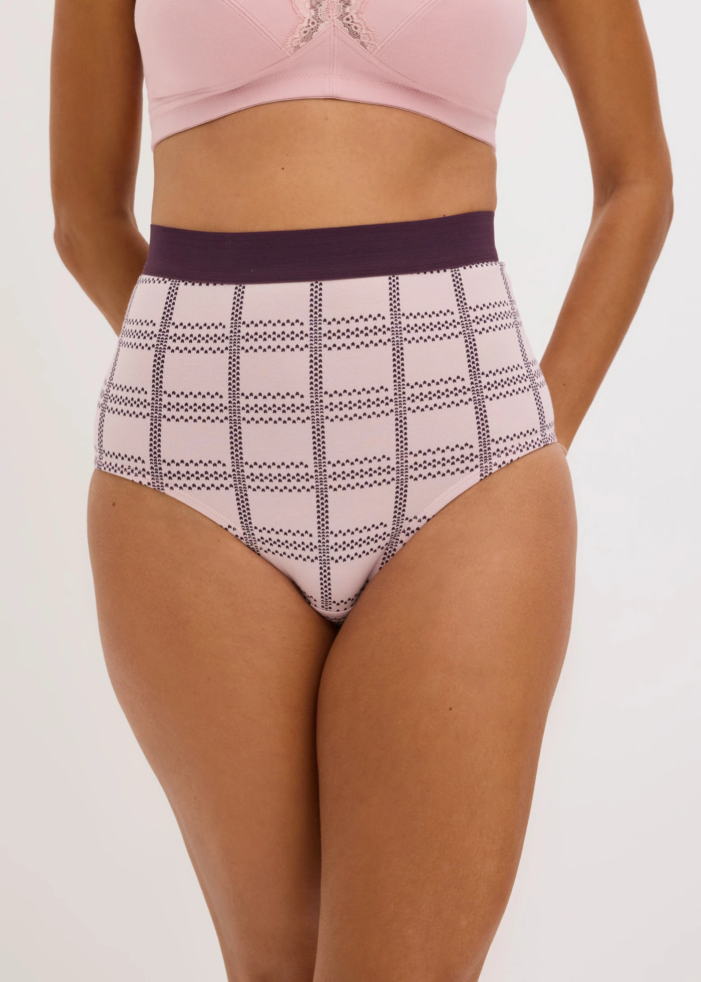 Chilot cu talie înaltă cu bumbac organic (set/4 buc.) • mentol deschis + roz mat cadrilat • magazin bonprix