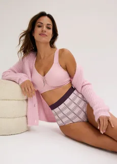 Chilot cu talie înaltă cu bumbac organic (set/4 buc.) • mentol deschis + roz mat cadrilat • magazin bonprix