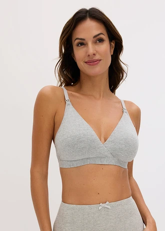 Sutien pentru alăptare fără armătură cu bumbac organic (set/2 buc.), culoare: gri deschis melanj/alb