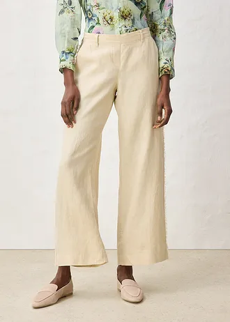 Linnen broek met wijde pijpen, Kleur: lichtsand
