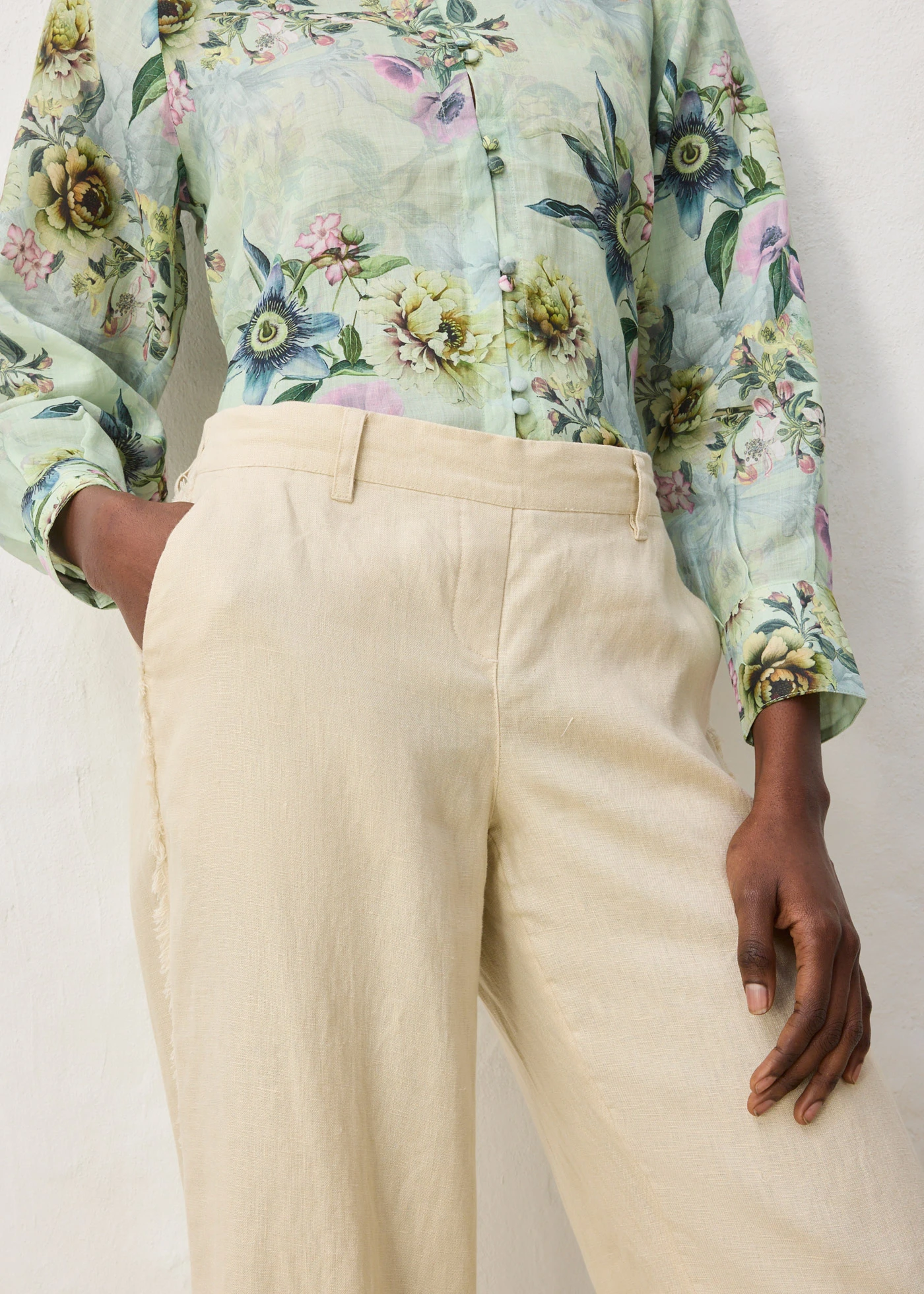 Linnen broek met wijde pijpen • lichtsand • bonprix online shop