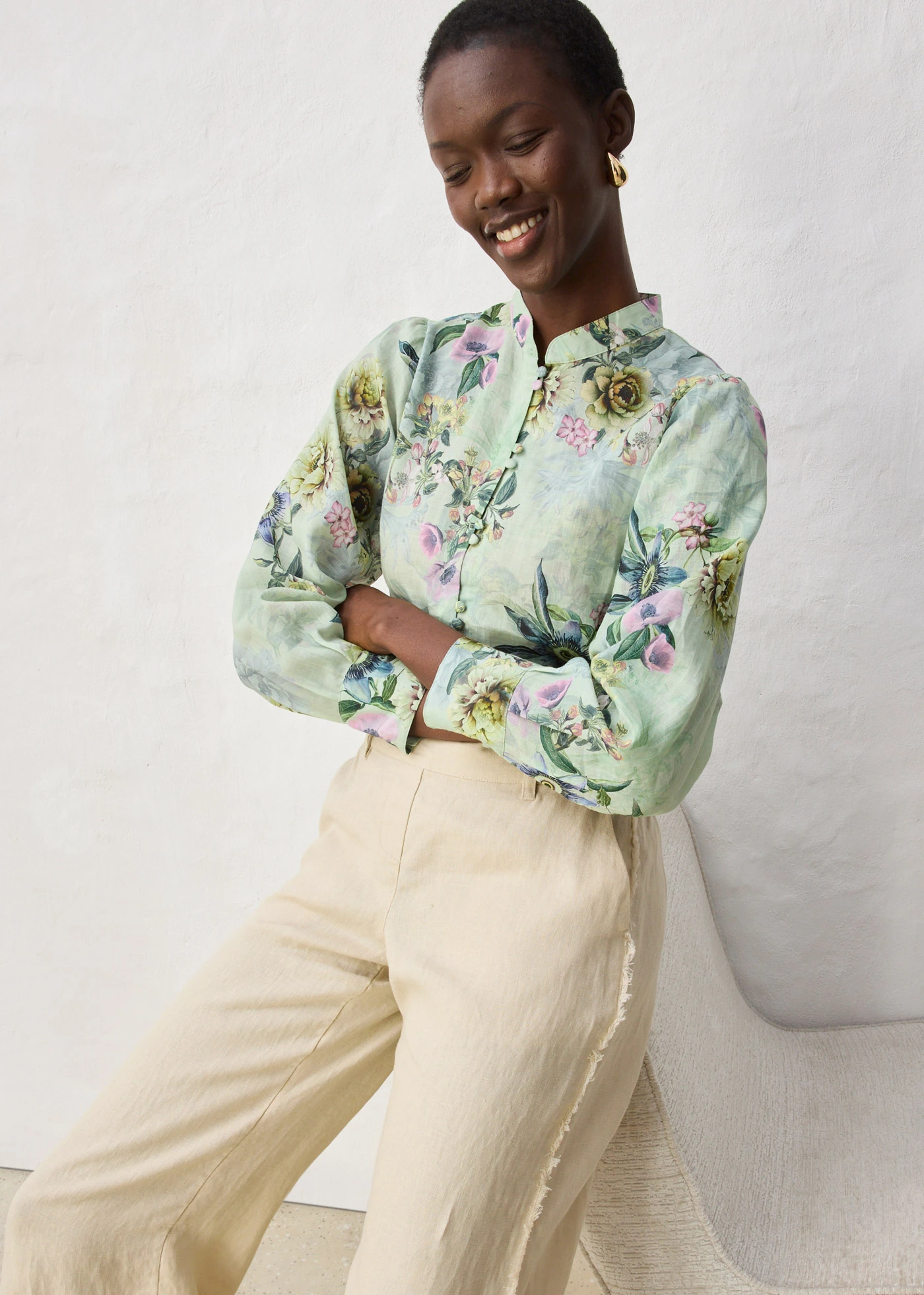 Lněné kalhoty se širokými nohavicemi • světle písková • bonprix obchod