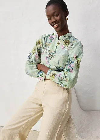 Spodnie lniane z szerokimi nogawkami • jasny piaskowy • sklep bonprix