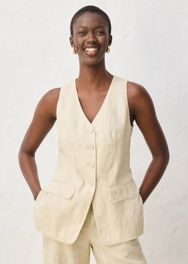 Veste de costume sans manches 100% lin • sable clair • product-page.page-title-suffix