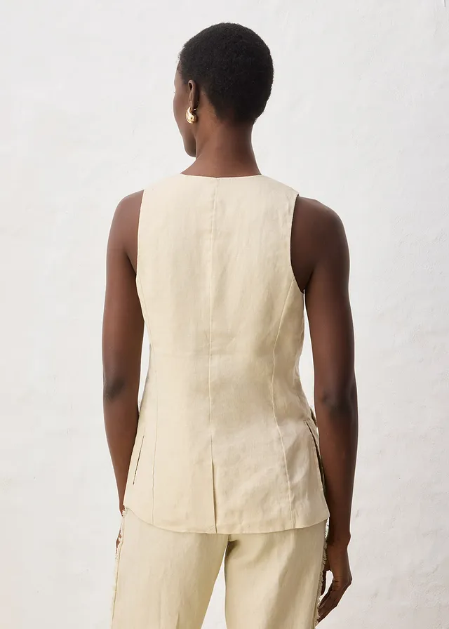 Veste de costume sans manches 100% lin, Couleur: sable clair