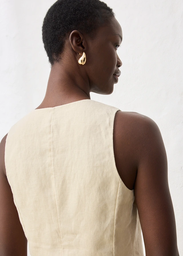 Veste de costume sans manches 100% lin, Couleur: sable clair