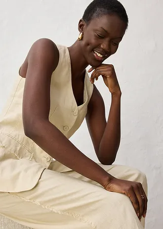 Kamizelka garniturowa z czystego lnu • jasny piaskowy • sklep bonprix