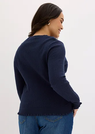 Azsúr kötött kardigán pamut-keverékből, szín: sötétkék