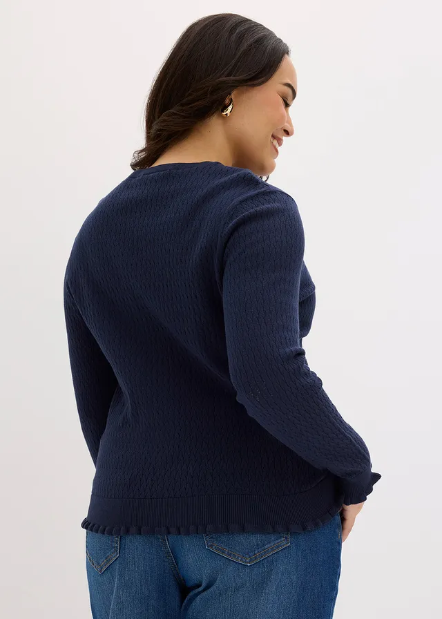 Ajour vest van een katoenmix, Kleur: donkerblauw