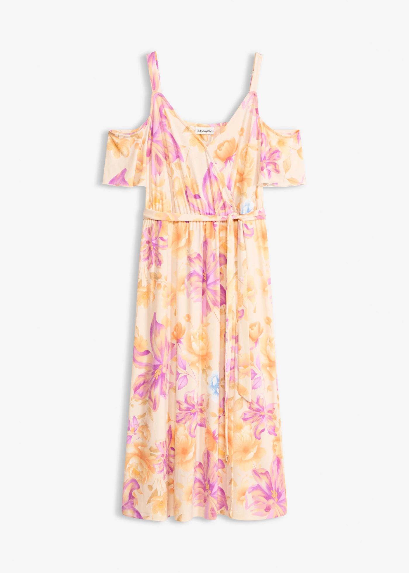 Robe midi à épaules découvertes • sable clair floral • Boutique bonprix