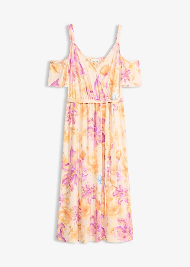 Robe midi à épaules découvertes • sable clair floral • Boutique bonprix