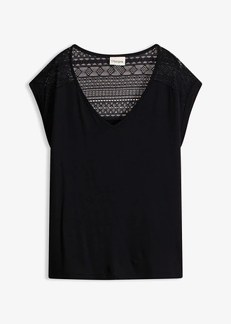 Shirt in een viscosemix, Kleur: zwart