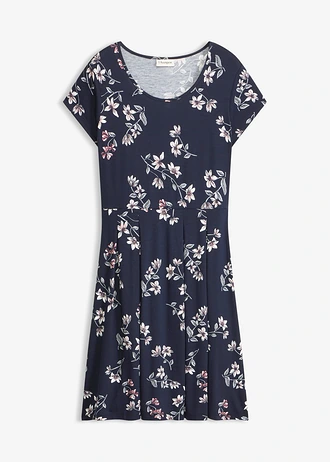 Robe en jersey viscose, Couleur: bleu foncé floral