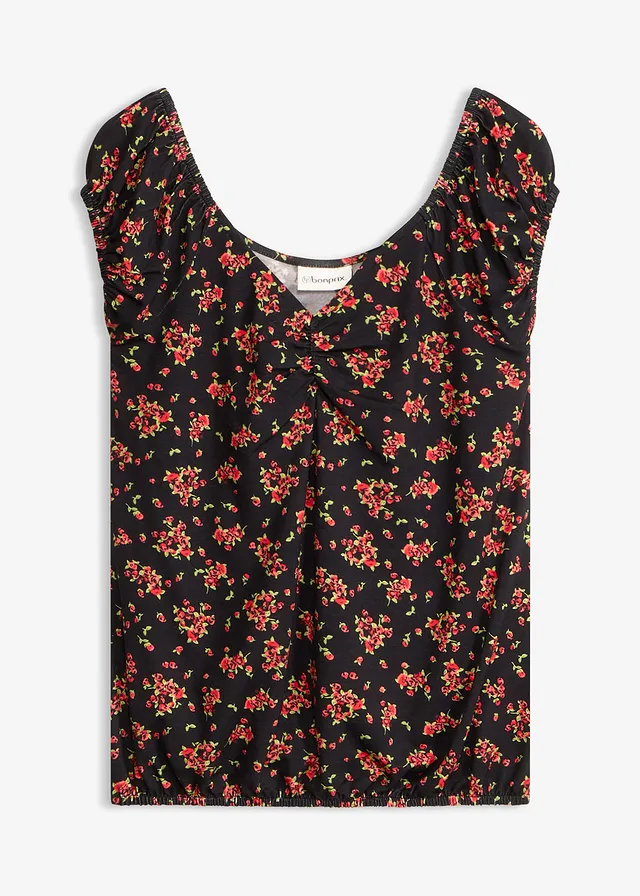 Bluză din material cu viscoză • negru cu flori • magazin bonprix
