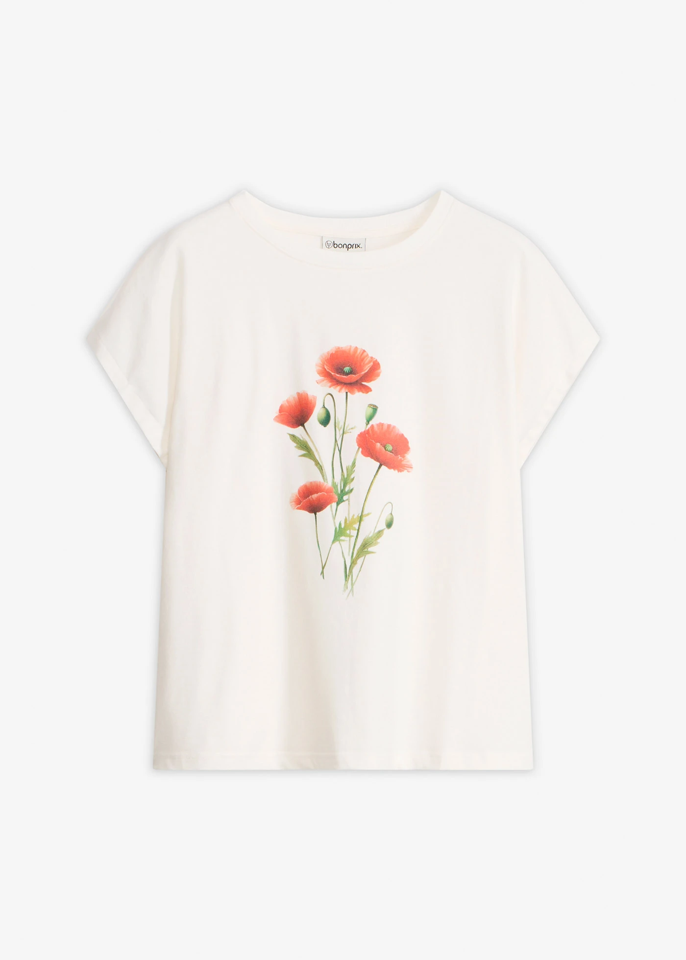 Shirt van elastisch katoen • wolwit gebloemd • bonprix online shop