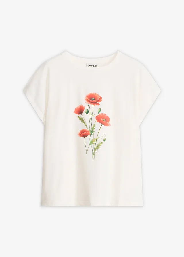 Bluză din material elastic cu bumbac • ecru înflorat • magazin bonprix