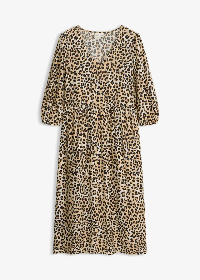 Tuniekjurk van een soepele viscose-mix • beige met luipaardprint • bonprix online shop