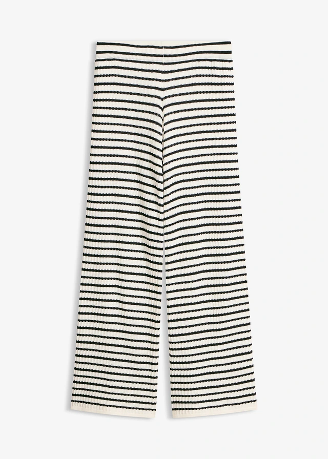 Pantalon léger en maille, Couleur: blanc nacré-noir rayé