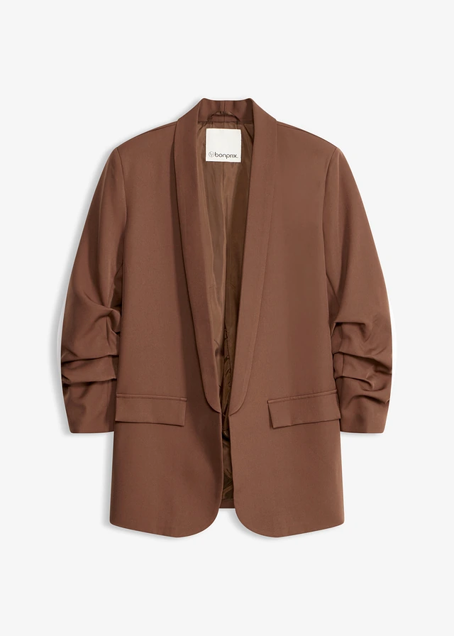 Blazer met plooitjes, Kleur: bruin