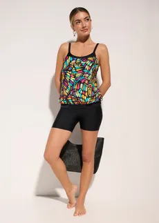Costum baie tankini oversize cu colanți de baie scurți (set/2piese) • negru-multicolor cu model grafic • magazin bonprix