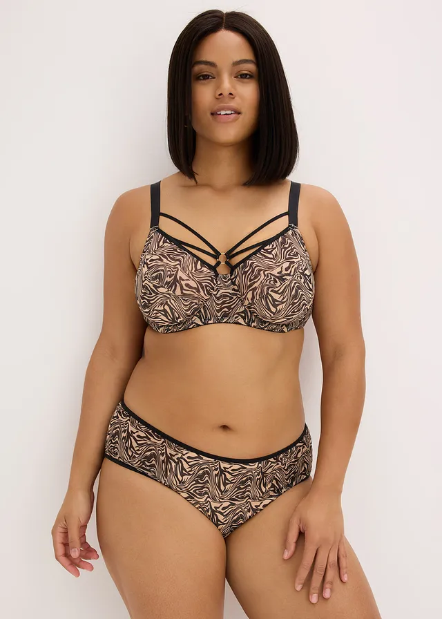 Soutien-gorge minimiseur avec bijou et mesh imprimé, Couleur: noir/zèbre