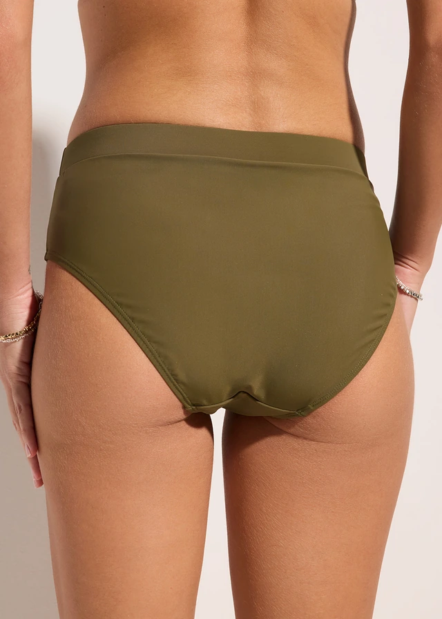 High waist bikinibroekje, licht corrigerend, Kleur: donkerolijfgroen