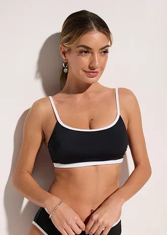 Bikinový podprsenkový top s kontrastními bílými švy, barva: černá