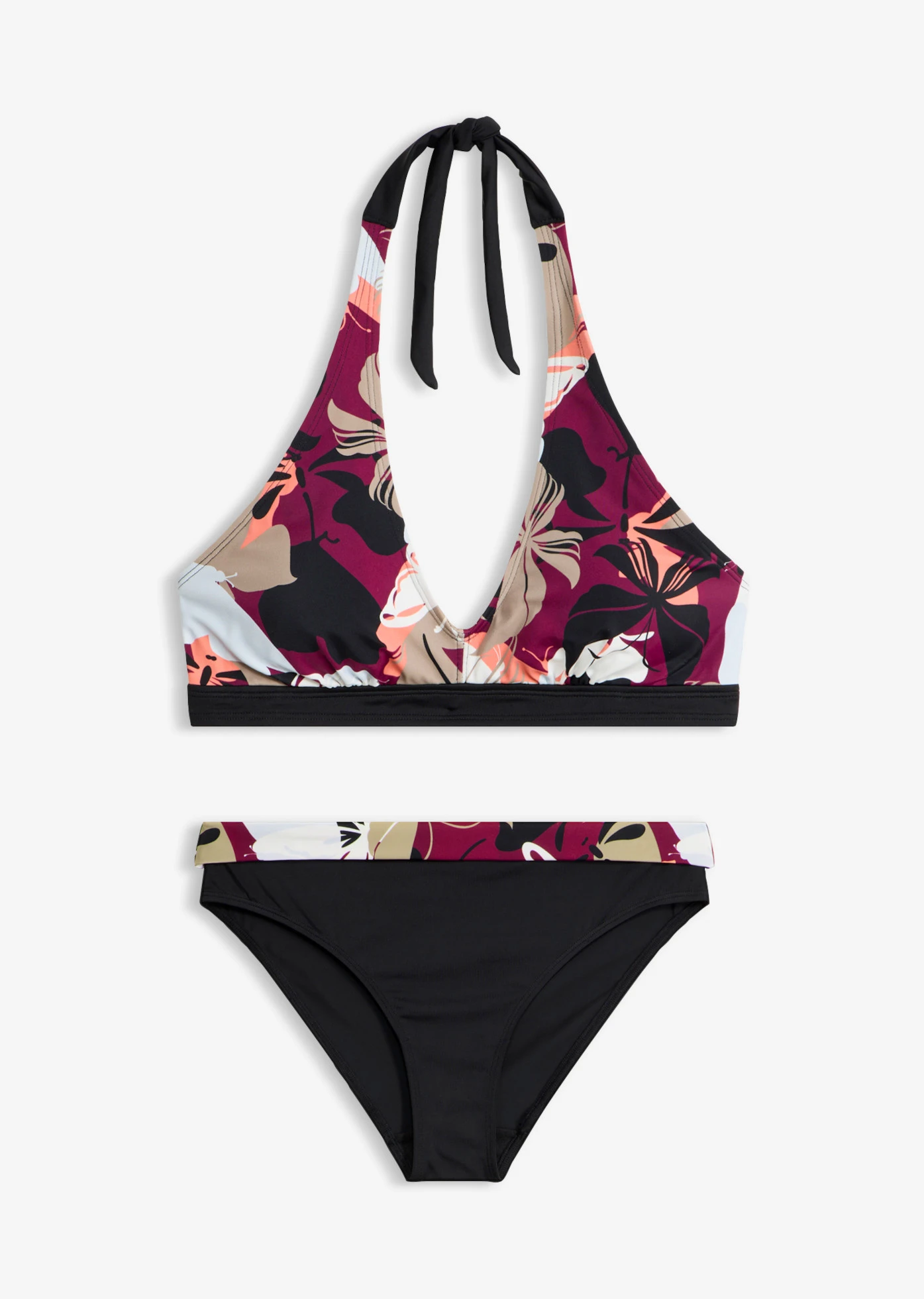 Bikiny s ramínkem kolem krku (2dílná souprava) • bobulovo-černá • bonprix obchod