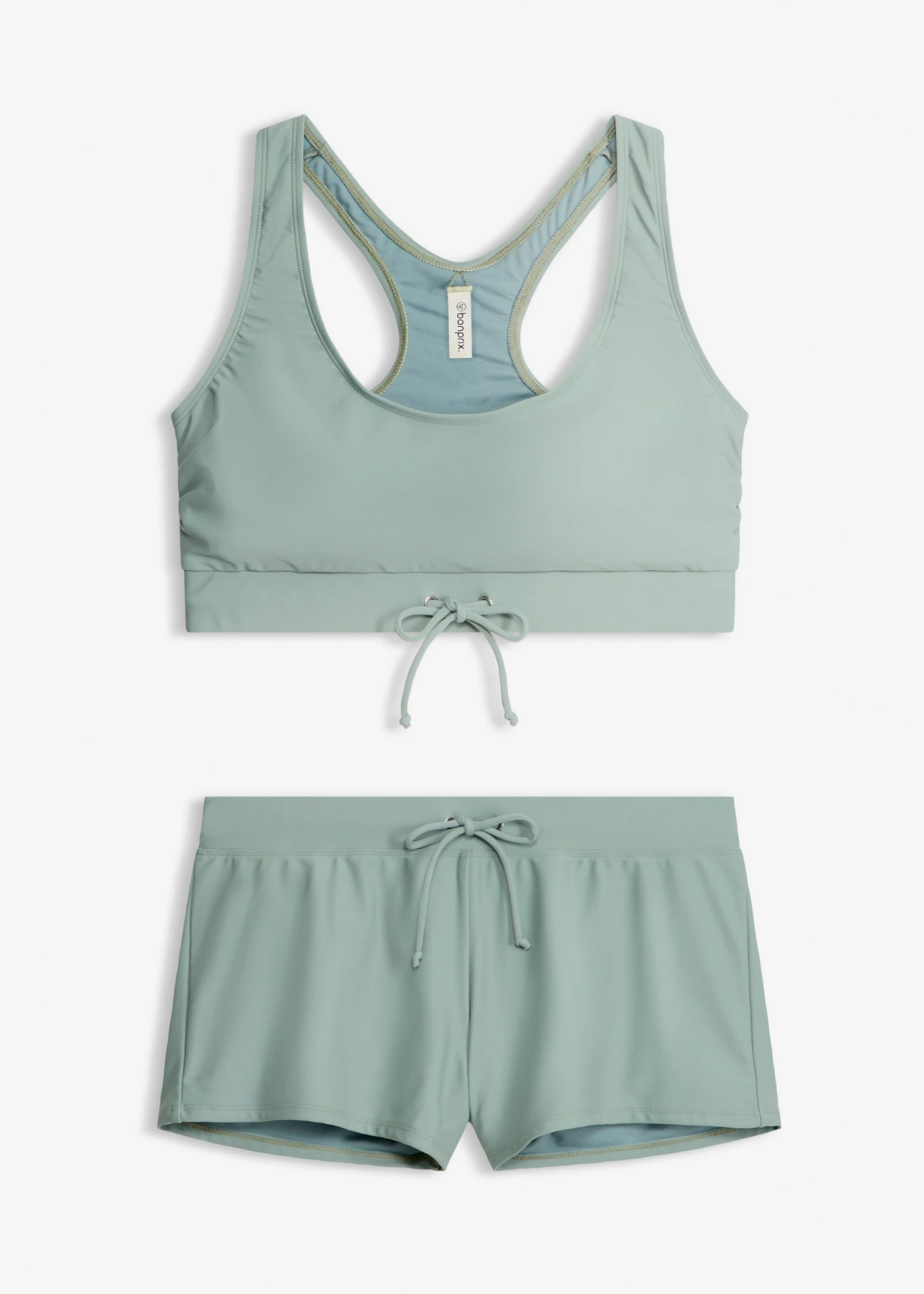 Bralette bikini met zwemshort (2-dlg. set) • grijsgroen • bonprix online shop