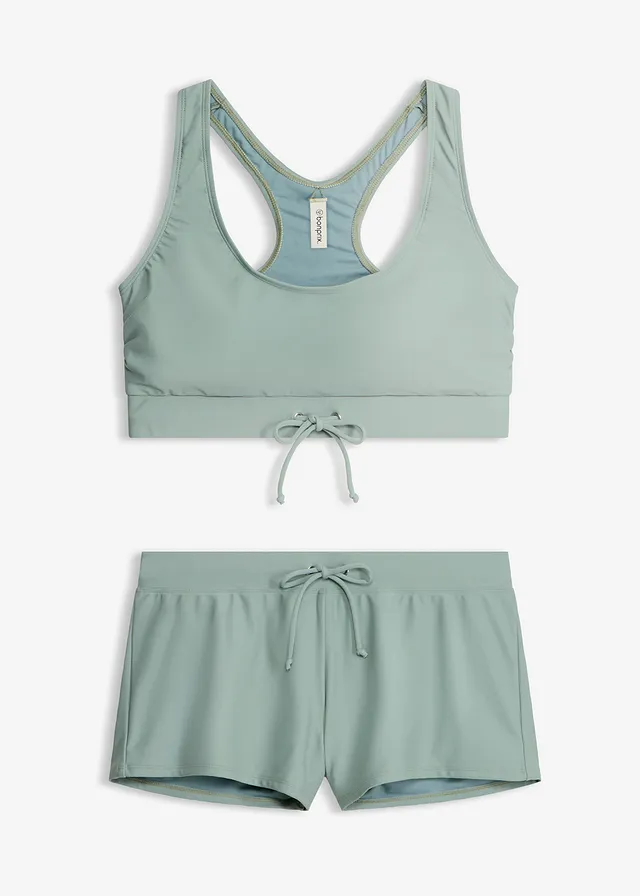 Bralette bikini met zwemshort (2-dlg. set) • grijsgroen • bonprix online shop