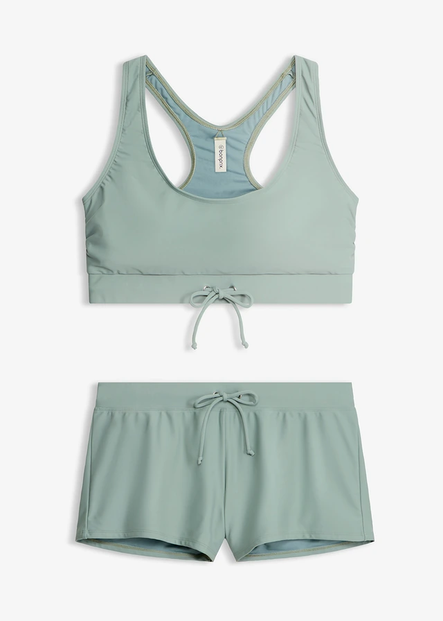 Costum de baie cu bustieră și șort de baie (set/2 piese) • gri/verde • magazin bonprix