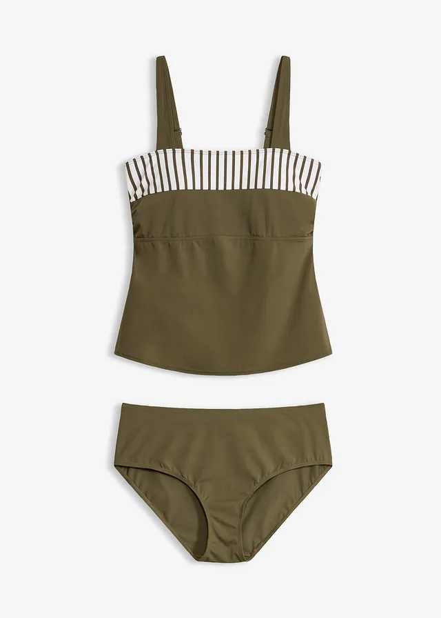 Tankini (2-részes szett) széles vállpántokkal • sötét olívazöld • bonprix áruház