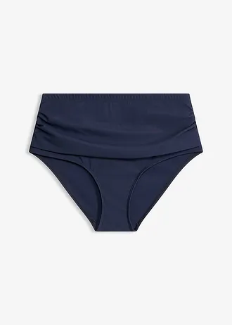 Licht corrigerend high waist bikinibroekje met plooien, Kleur: donkerblauw