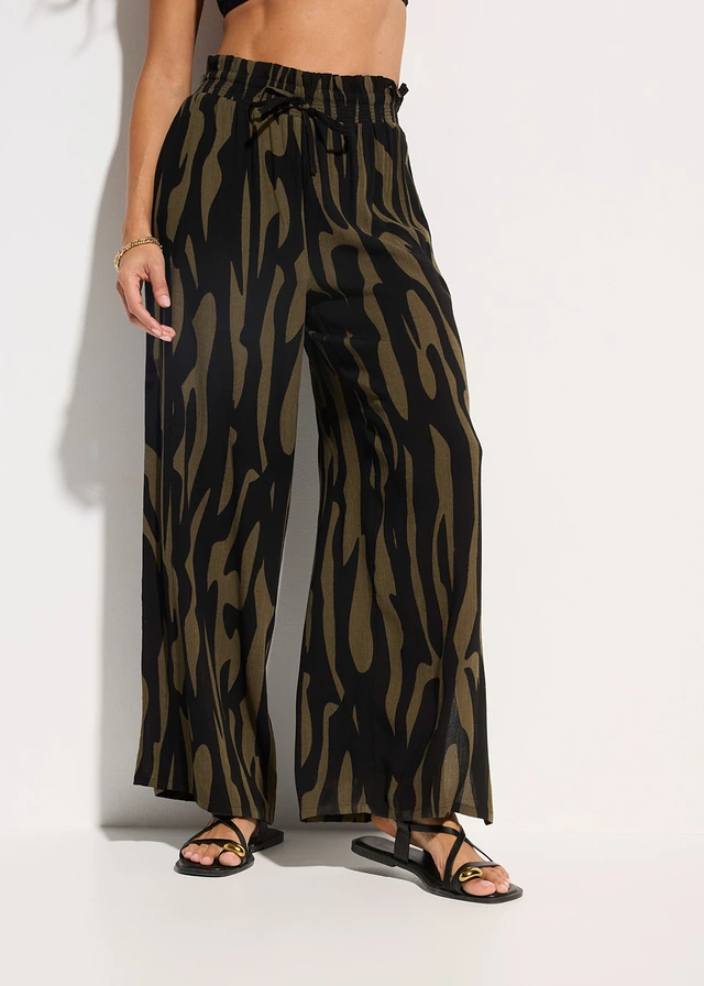 Pantalon de plage en viscose fluide • kaki-noir graphique • product-page.page-title-suffix