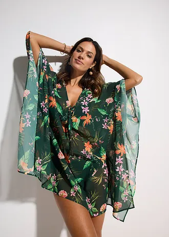 Tunique de plage en mousseline légère • vert floral • Boutique bonprix