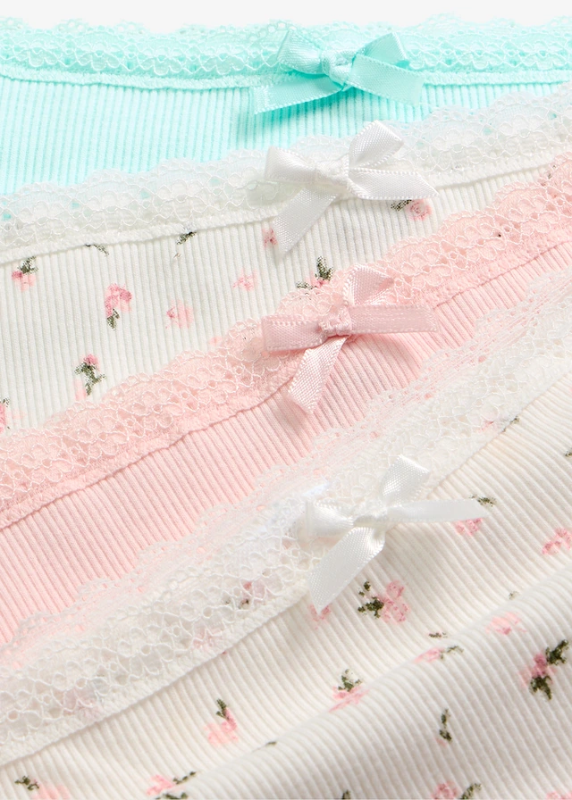 Chilot Panty Maxi din material ripsat moale din bumbac (set/4 buc.) • ecru cu imprimeu + bleu aqua + roz pal • magazin bonprix