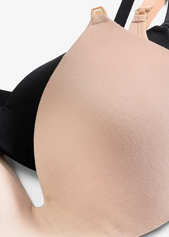 Sutien pentru alăptare fără armătură, vătuit, cu bumbac organic (set 2 buc.) • negru+bej soft • magazin bonprix