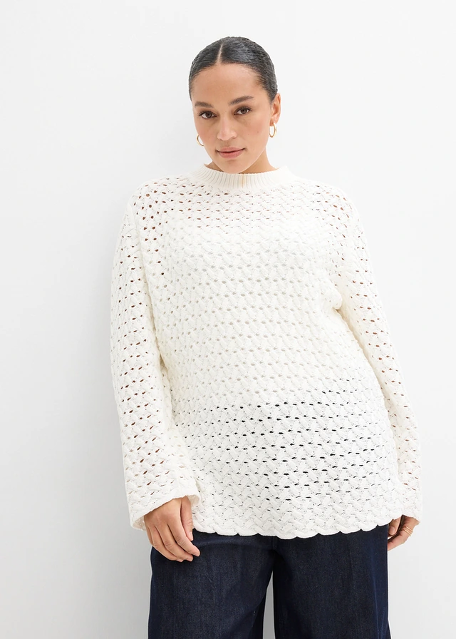 Ajour gebreid shirt, Kleur: wolwit