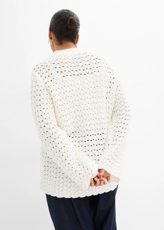 Pull en maille ajourée, Couleur: écru