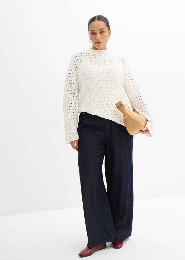 Pull en maille ajourée, Couleur: écru