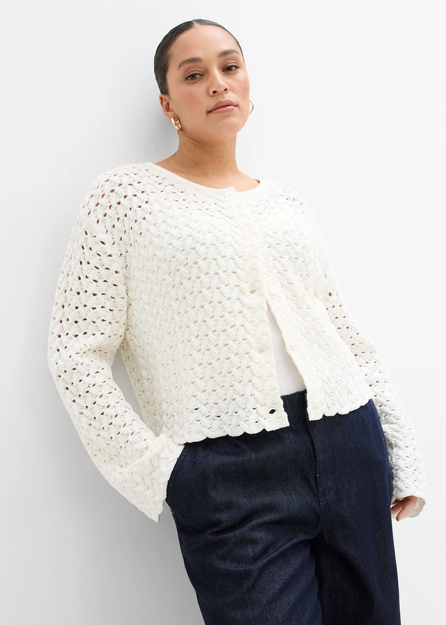 Ajour gebreid vest, Kleur: wolwit