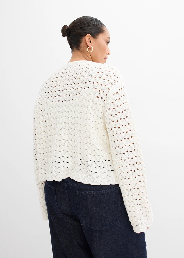 Ajour gebreid vest, Kleur: wolwit