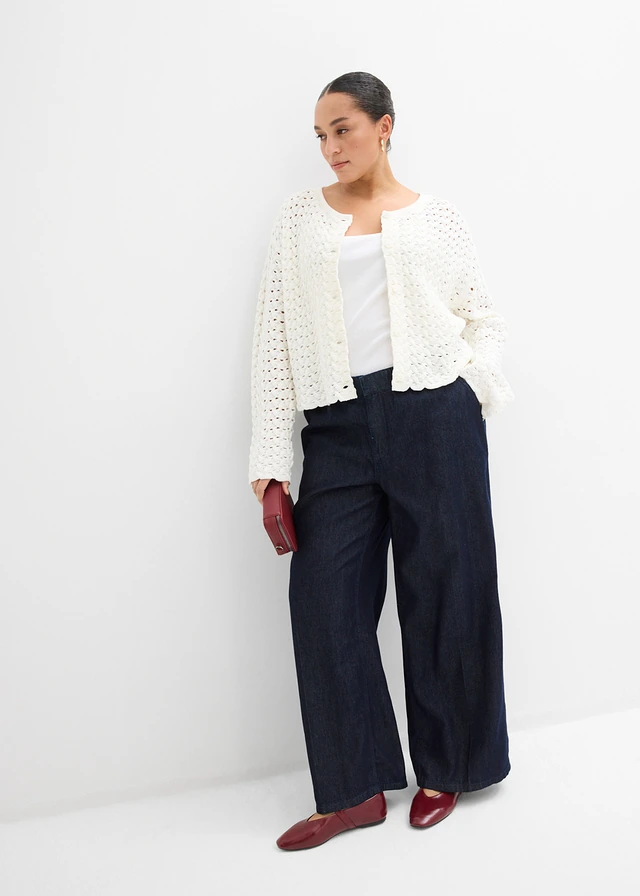 Ajour gebreid vest, Kleur: wolwit
