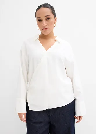 Asymmetrische blouse in een viscosemix, Kleur: wolwit
