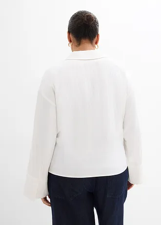 Asymmetrische blouse in een viscosemix, Kleur: wolwit