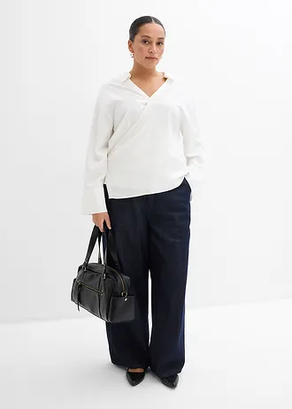 Asymmetrische blouse in een viscosemix, Kleur: wolwit